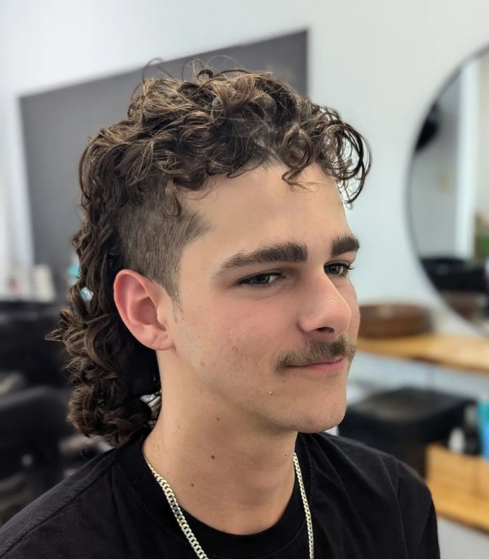 A young boy with a long mullet haircut, featuring short hair on the sides and top, and long hair flowing down the back of his neck A young boy with a long mullet haircut, featuring short hair on the sides and top, and long hair flowing down the back of his neck