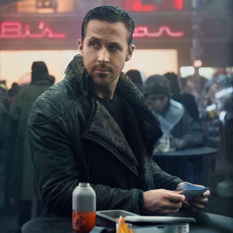Ryan Gosling's short textured side-swept cut from Blade Runner 2049 with closely cropped faded sides and tousled top, showing how matte product creates lived-in texture