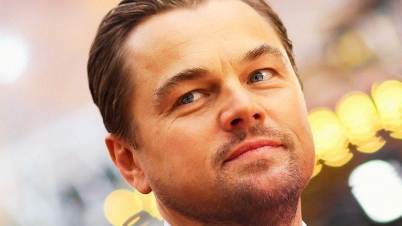 Leonardo DiCaprio with classic side-part slicked back hairstyle at red carpet event, Wolf of Wall Street era