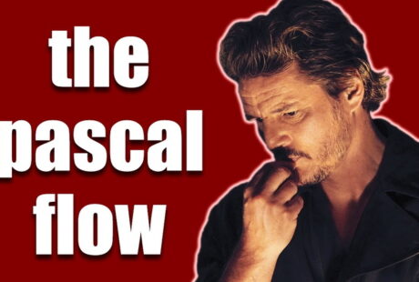 Pedro Pascal mid length flow hairstyle tutorial showing his signature textured swept back layers with tapered back and sides