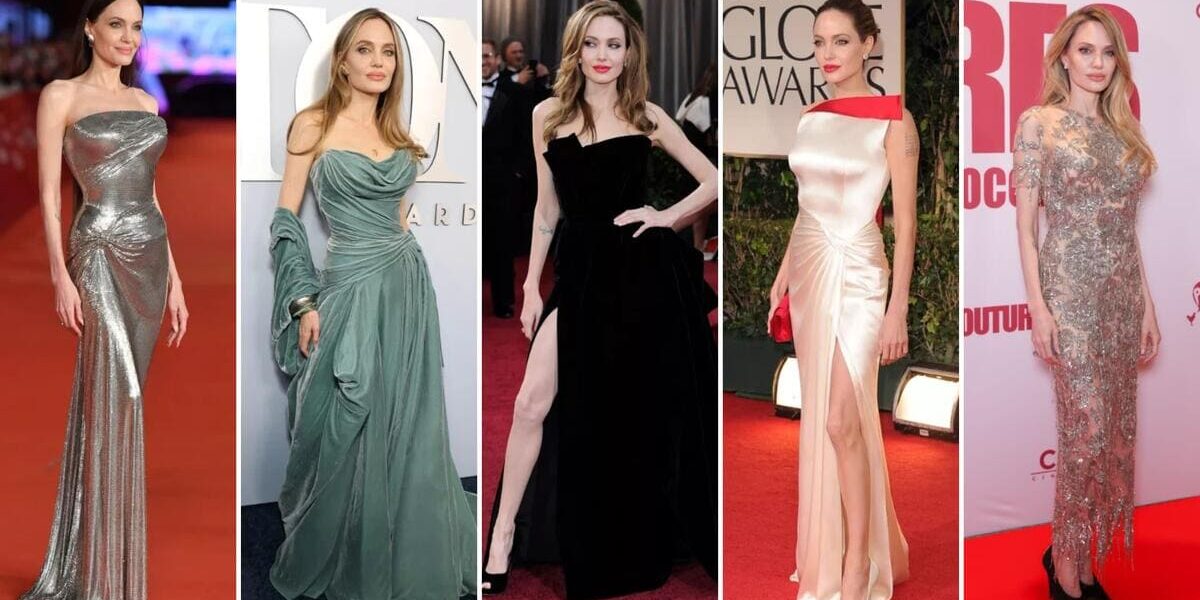 A high-quality red carpet photo of Angelina Jolie showcasing her classic long-layered look.