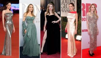 A high-quality red carpet photo of Angelina Jolie showcasing her classic long-layered look.