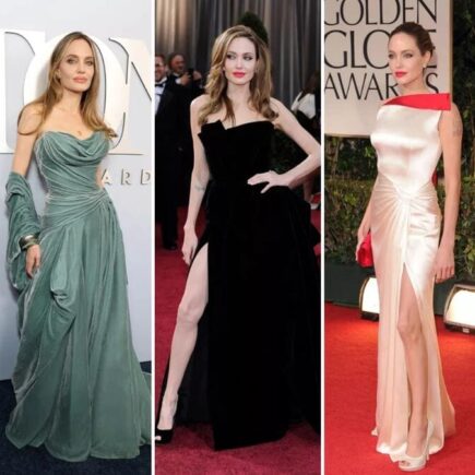 A high-quality red carpet photo of Angelina Jolie showcasing her classic long-layered look.