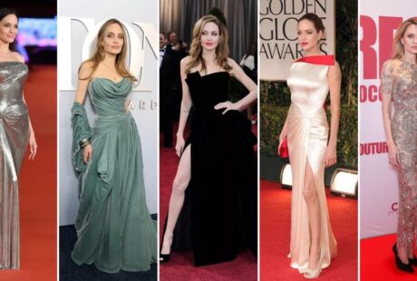 A high-quality red carpet photo of Angelina Jolie showcasing her classic long-layered look.